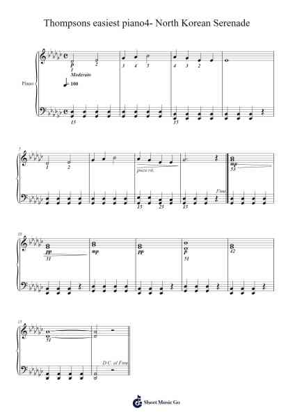 Thompsons easiest piano4- North Korean Serenade Sheet Music by John Thompson-Arr.Popbraith Cookryl