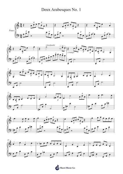 Deux Arabesques No. 1 in E Major, L. 66 Sheet Music by Claude Debussy-Arr.Colyork