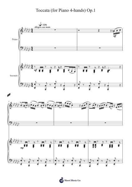 Toccata (for Piano 4-hands) Op.1 Sheet Music by Seon-Yong Hwang-Arr.Chadner