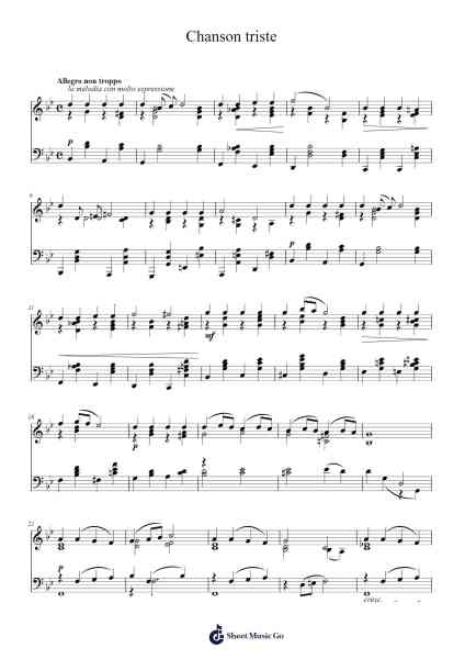 Chanson triste in G Minor, Op. 40, No. 2 Sheet Music by Pyotr Ilyich Tchaikovsky-Arr.Willneil