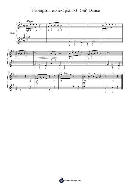Thompson easiest piano3- Gait Dance Sheet Music by John Thompson-Arr.Yonnggiles
