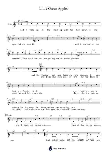Little Green Apples Sheet Music by O.C. Smith/Roger Miller-Arr.Janejill Mooca