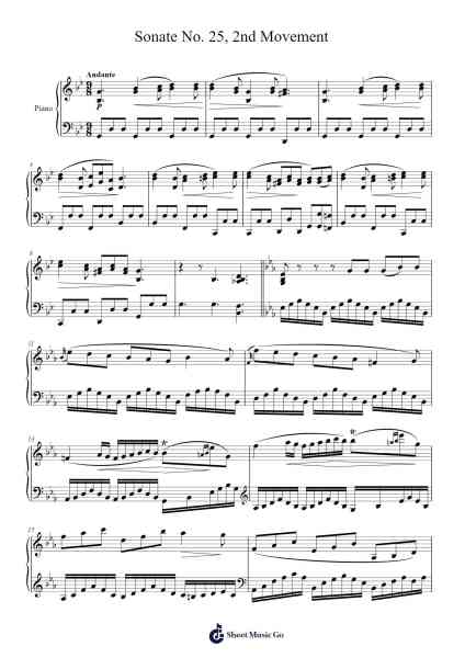 Piano Sonata No. 25 in G Major, Op. 79: II. Andante Sheet Music by Ludwig van Beethoven-Arr.Bystrong
