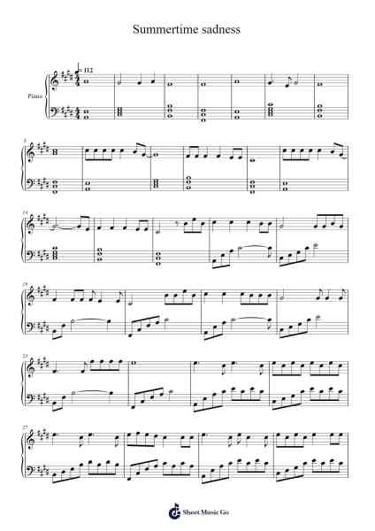 Summertime sadness Sheet Music by Lana Del Rey-Arr.Wildjack