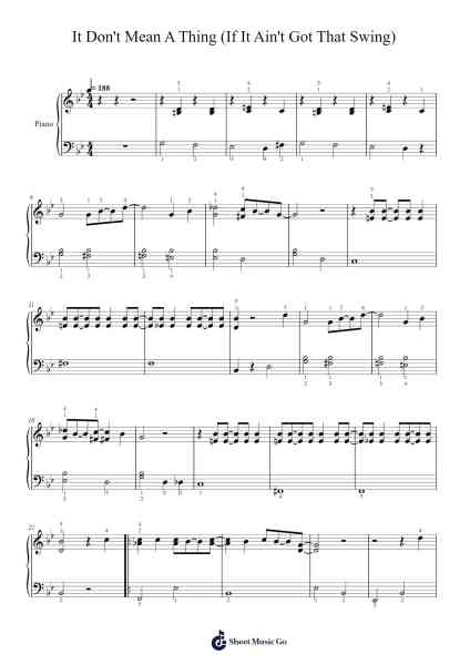 It Don't Mean a Thing (If It Ain't Got That Swing) Musica per pianoforte di Duke Ellington - Arr.Cookeda