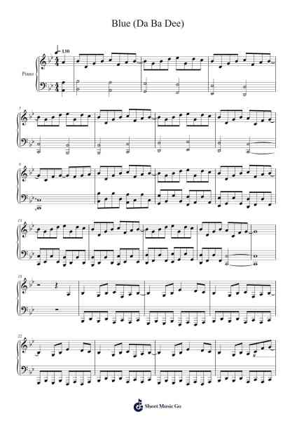 Blue (Da Ba Dee) Sheet Music by Eiffel 65-Arr.Kensibyl
