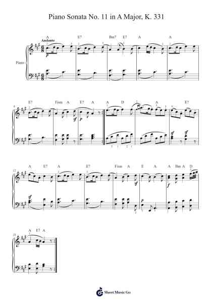 Piano Sonata No. 11 in A Major, K. 331/300i Sheet Music by Wolfgang Amadeus Mozart-Arr.Foxbroad Wilsey