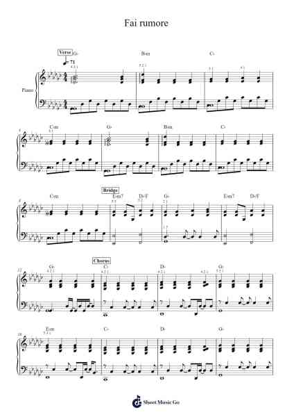 Fai rumore Sheet Music by Eret Maniei-Arr.Pritience