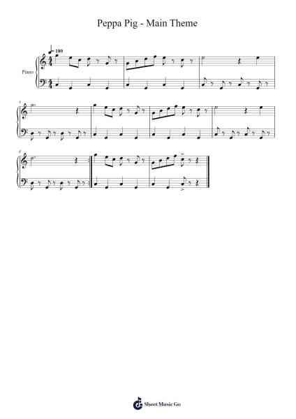 Peppa Pig - Main Theme Sheet Music by Misc Cartoons-Arr.Poshua Xansweet