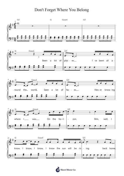 Don't Forget Where You Belong Sheet Music by One Direction-Arr.Poundpe