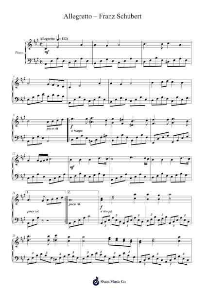 Allegretto Sheet Music by Franz Schubert-Arr.Pitnia