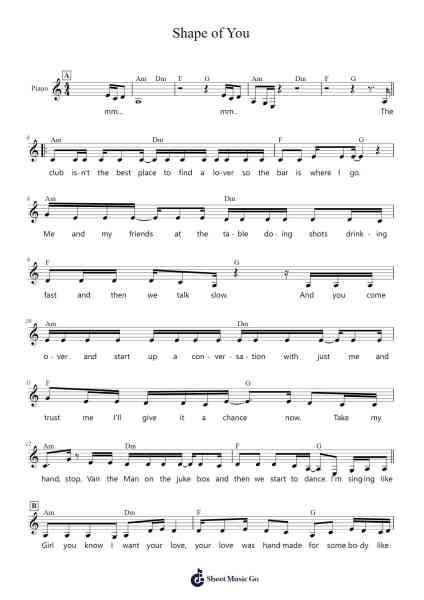 Shape of You Sheet Music by Ed Sheeran-Arr.Pebar Hawgie