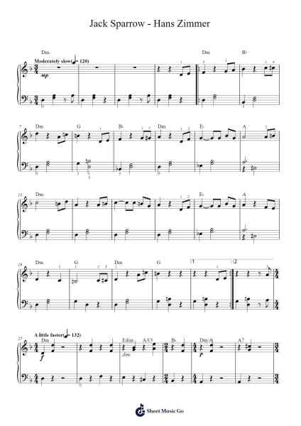 Jack Sparrow - Easy Piano Sheet Music by Hans Zimmer-Arr.Seac