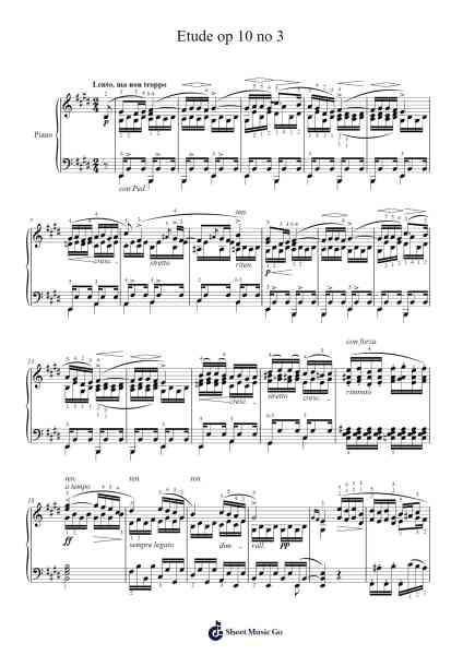Etude Op. 10, No. 3 in E Major, "Tristesse / Chanson de L'Adieu" Sheet Music by Frédéric Chopin-Arr.Kelins Woothe