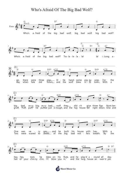 Who's Afraid Of The Big Bad Wolf? Sheet Music by Frank Churchill-Arr.Jillcooke Murday