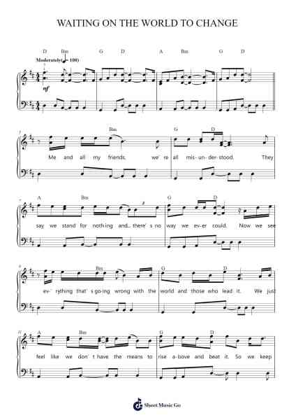 Waiting on the World to Change Sheet Music by John Mayer-Arr.Diabaird