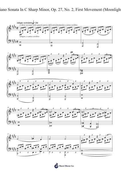 Piano Sonata No. 14 in C Sharp Minor, Op. 27, No. 2 "Moonlight": I. Adagio sostenuto Sheet Music by Ludwig van Beethoven-Arr.Swinfred Clarkdiah