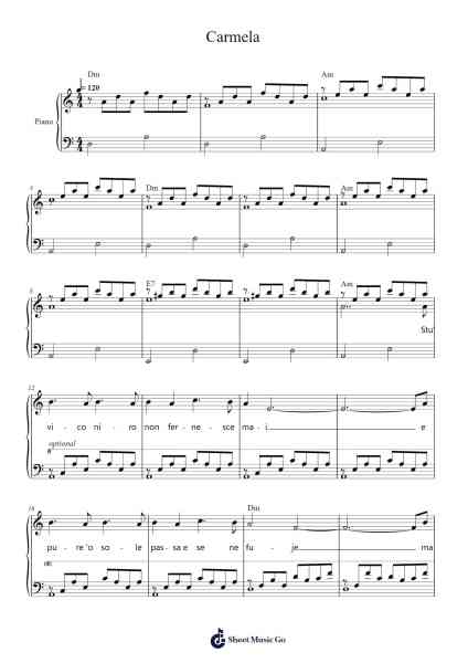 Carmela Sheet Music by Sergio Bruni-Arr.Ossweet