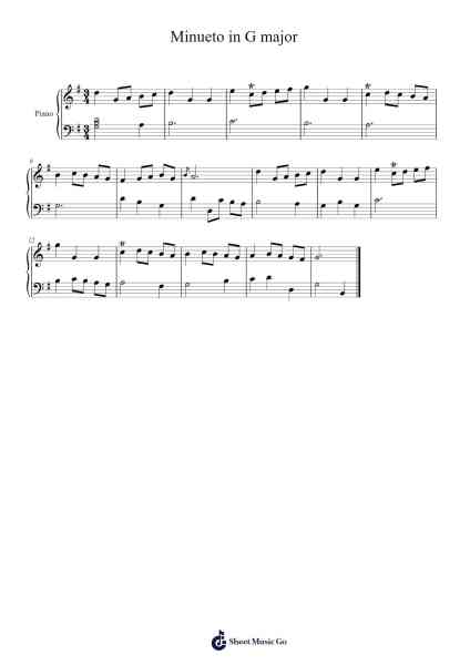 Minueto in G major Sheet Music by Johann Sebastian Bach-Arr.Krisbe Chadky