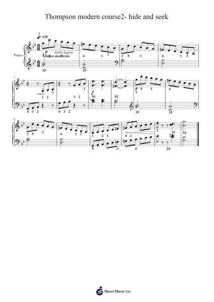 Thompson modern course2- hide and seek Sheet Music by John Thompson-Arr.Stelgil Kaycia
