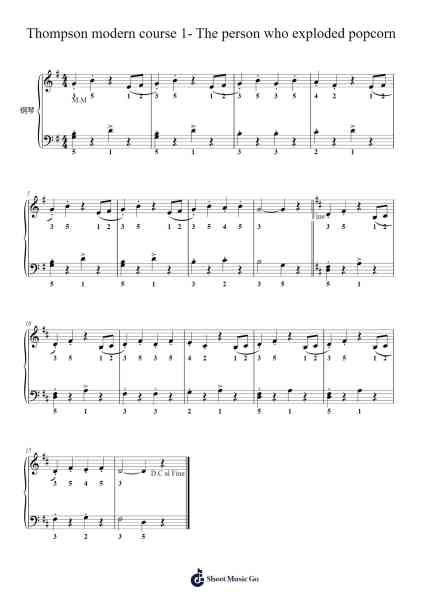 Thompson modern course 1- The person who exploded popcorn Sheet Music by John Thompson-Arr.Hilye