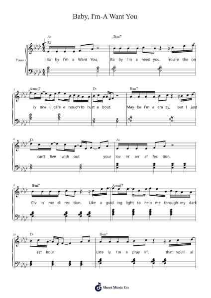 Baby, I'm-A Want You Sheet Music by David Gates-Arr.Jonessibyl Midsopp
