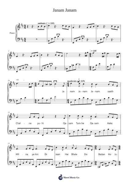 Janam Janam Sheet Music by Pritam-Arr.Fmar Geearl