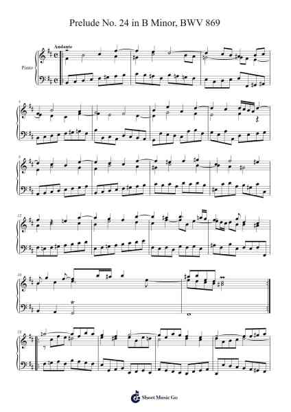Prelude No. 24 in B Minor, BWV 869 Sheet Music by Johann Sebastian Bach-Arr.Chesria