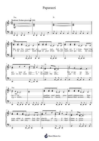 Paparazzi Sheet Music by Lady Gaga-Arr.Fowcoln