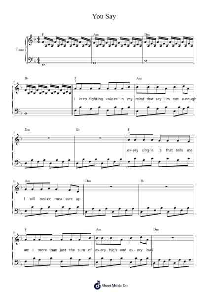 You Say Sheet Music by Lauren Daigle-Arr.Thornnah