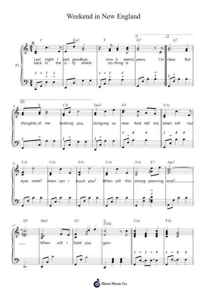 Weekend in New England Sheet Music by Barry Manilow-Arr.Taters Jonkyle