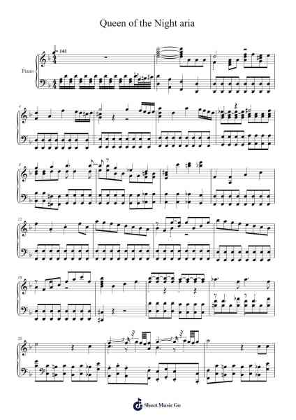 The Magic Flute, K. 620: Queen of the Night aria Sheet Music by andrefabriyea-Arr.Birdhearst