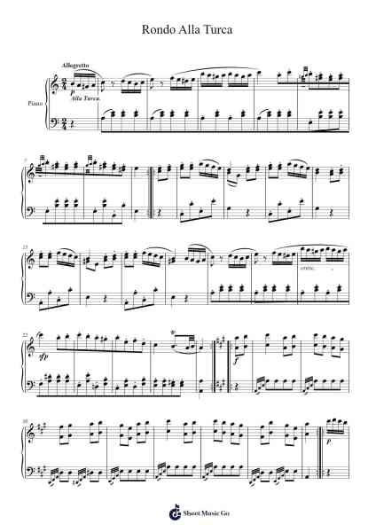 Piano Sonata No. 11 in A Major, K.331, 3rd Movement "Rondo Alla Turca" 樂譜由 Wolfgang Amadeus Mozart - 編曲 Reedtrine Gunnix