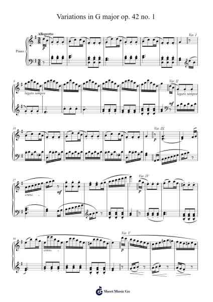 Variations in G Major, Op. 42, No. 1 Sheet Music by Friedrich Kuhlau-Arr.Derlian Sumeo