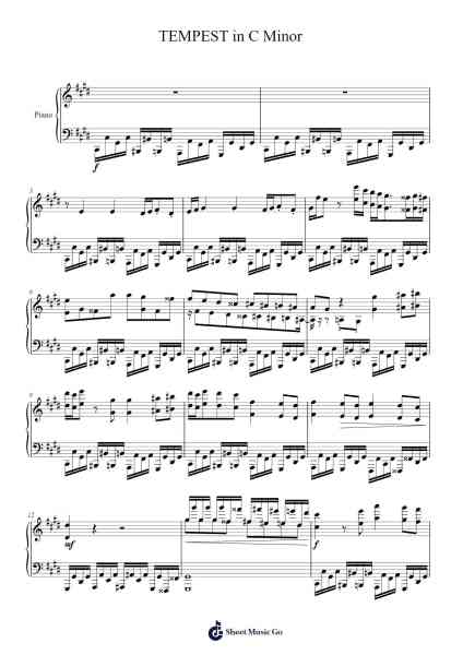 TEMPEST in C Minor for Pianoforte Sheet Music by Eleazar Torres Gallegos-Arr.Wrightxon Tinett
