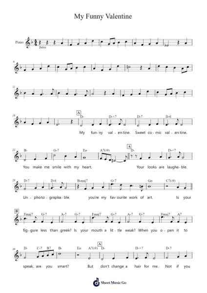 My Funny Valentine Notenblatt von Richard Rodgers-Arr.Sherrah Birroll