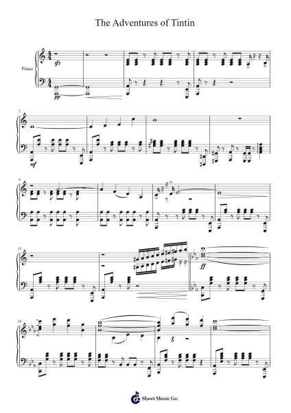 The Adventures of Tintin Sheet Music by Ray Parker/Jim Morgan/Tom Szczesniak-Arr.Rusmike Hudje