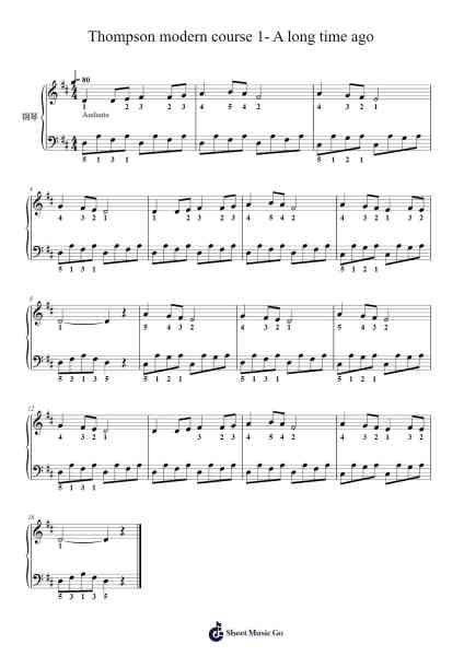 Thompson modern course 1- A long time ago Sheet Music by John Thompson-Arr.Dunbeck