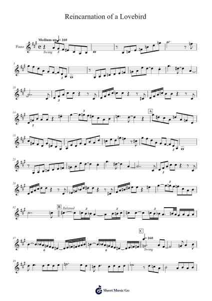 Reincarnation of a Lovebird Sheet Music by Charles Mingus-Arr.Bushple
