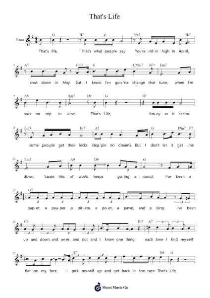 That's Life Sheet Music by Frank Sinatra-Arr.Paydice