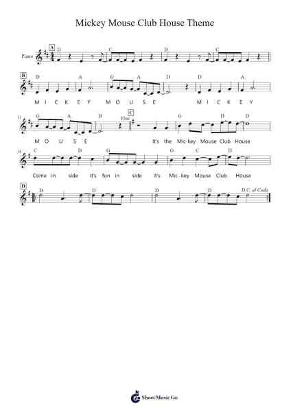 Mickey Mouse Club House Theme song Sheet Music by Misc Cartoons-Arr.Gregdi