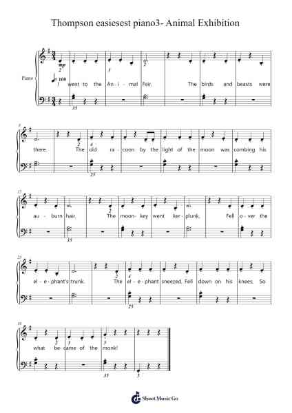 Thompson easiesest piano3- Animal Exhibition Sheet Music by John Thompson-Arr.Viriah