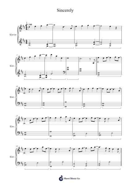 Sincerely Musica per pianoforte di undefined - Arr.Walshfox