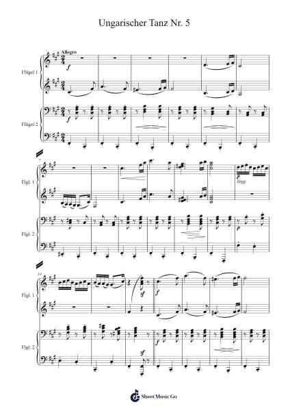 Ungarischer Tanz Nr. 5 in fis-moll Sheet Music by Johannes Brahms-Arr.Cookqe