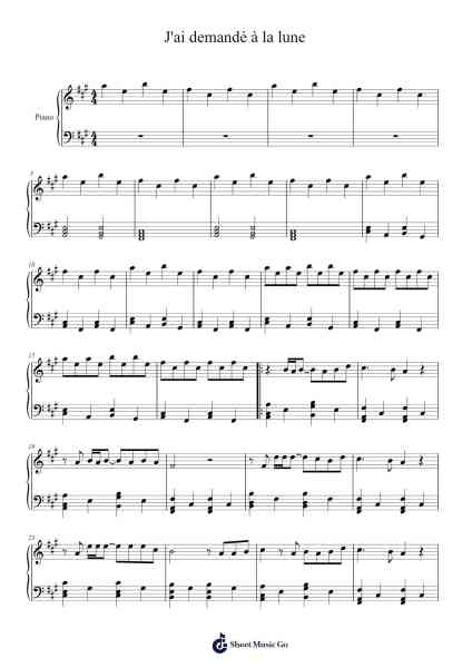 J'ai demandé à la lune Sheet Music by Indochine-Arr.Funkdrich Mansbing