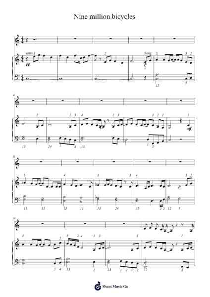 Nine million bicycles Musica per pianoforte di Katie Melua - Arr.Poekirk