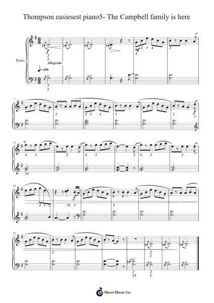 Thompson easiesest piano5- The Campbell family is here Sheet Music by John Thompson-Arr.Scottcy Bachfinn