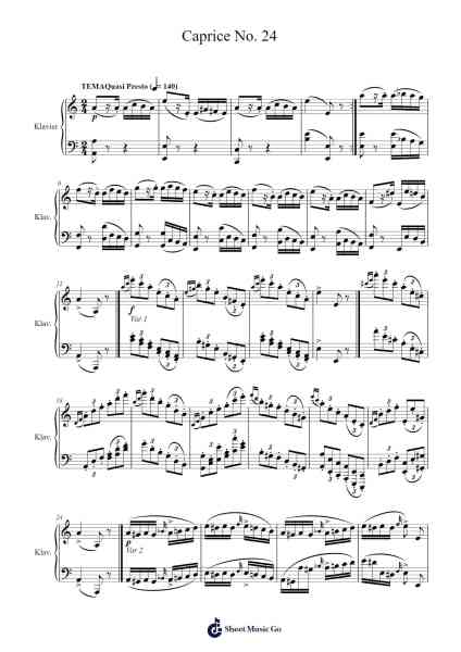 Caprice No. 24 Sheet Music by Niccolò Paganini-Arr.Kingsgust