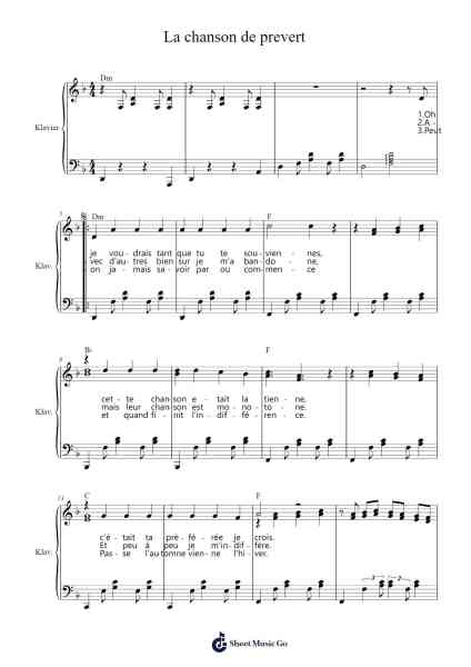 La chanson de prevert Sheet Music by Serge Gainsbourg-Arr.Fesey Elroyrian