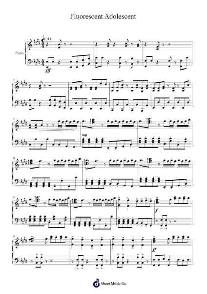 Fluorescent Adolescent Sheet Music by Arctic Monkeys-Arr.Hooters Xenie